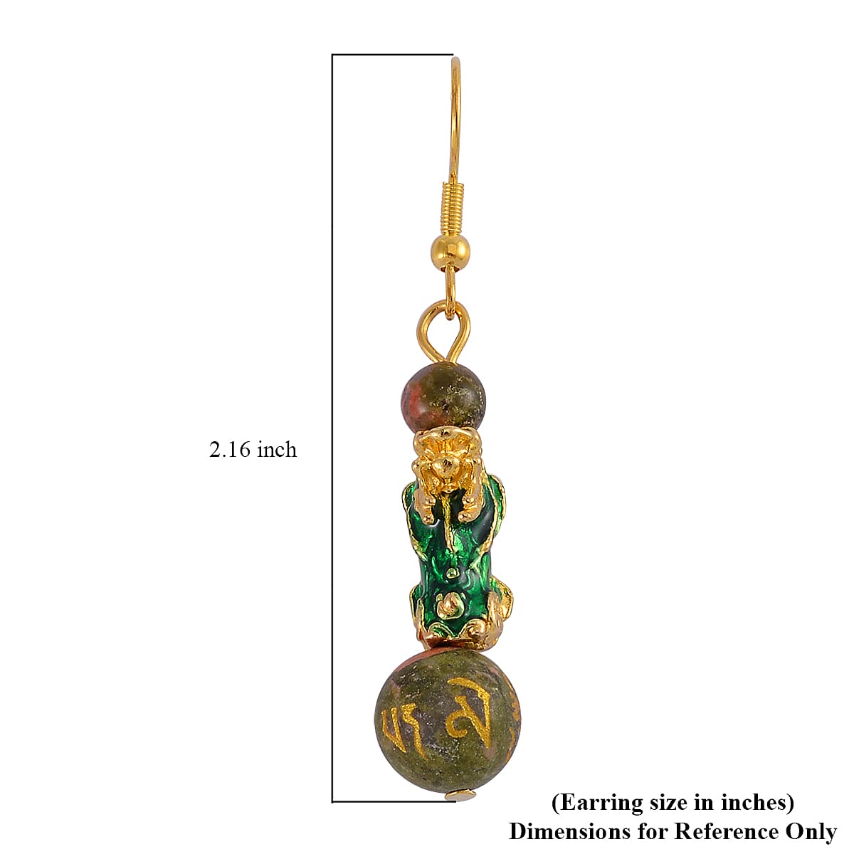 Feng Shui Unakite Beaded Pixiu Earrings in Goldtone 25.00 ctw image number 5