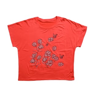 Value Buy Pink Floral Crystal Bejeweled Bat Wing Short Sleeve Shirt - One Size Fits Most