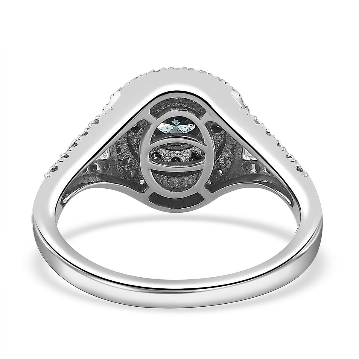 D'Joy Venice Blue Diamond 12-I3 and White Diamond Double Halo Ring in Platinum Over Sterling Silver (Size 9.0) 1.00 ctw image number 4