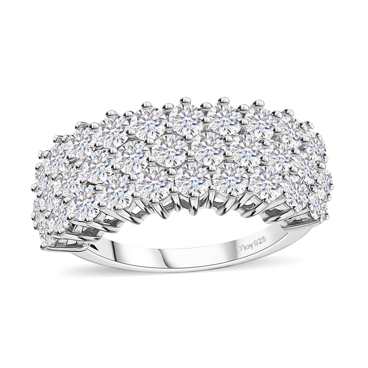 Moissanite Three Row Band Ring in Platinum Over Sterling Silver (Size 10.0) 3.25 ctw image number 0