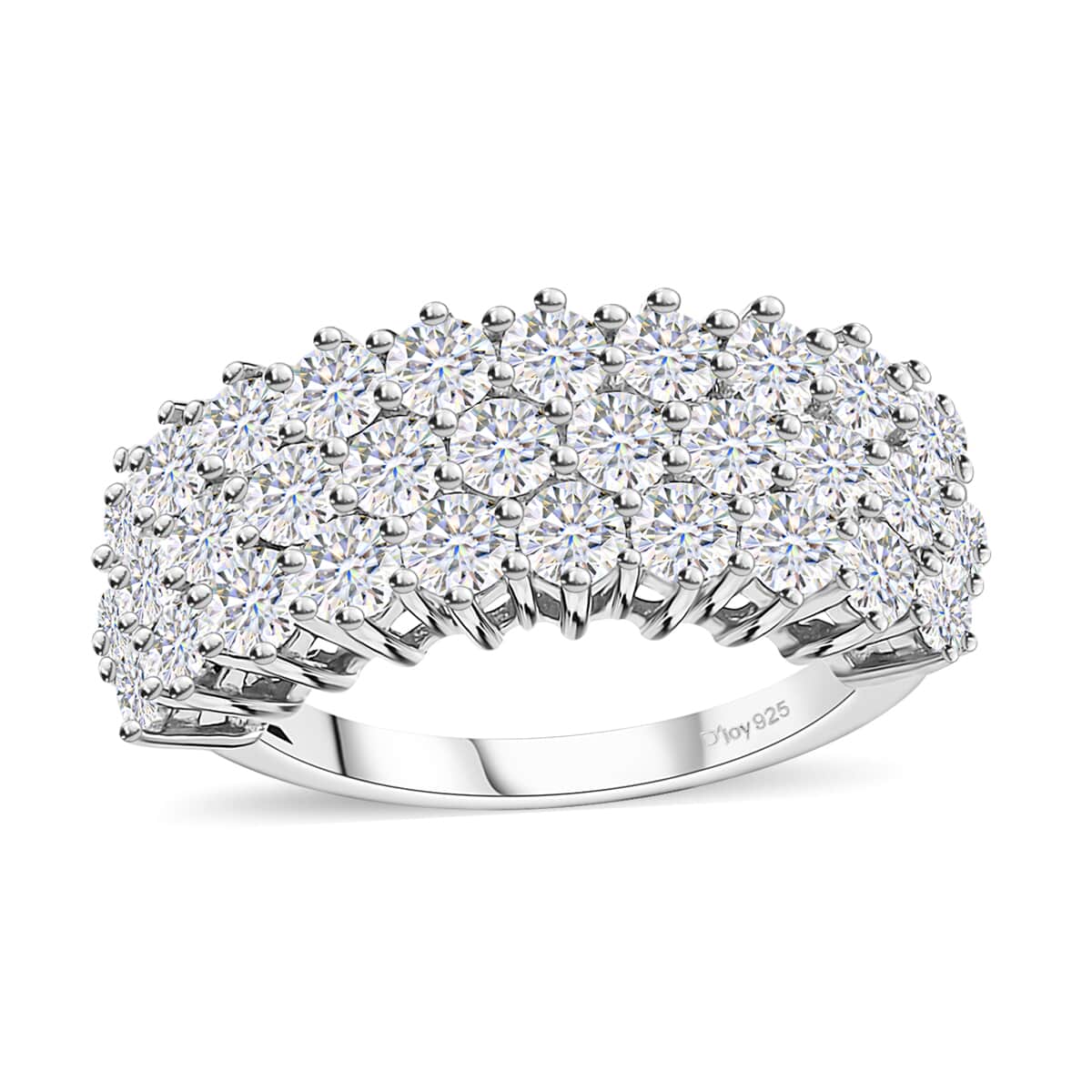 Moissanite Three Row Band Ring in Platinum Over Sterling Silver (Size 6.0) 3.25 ctw image number 0