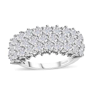 Moissanite Three Row Band Ring in Platinum Over Sterling Silver (Size 6.0) 3.25 ctw