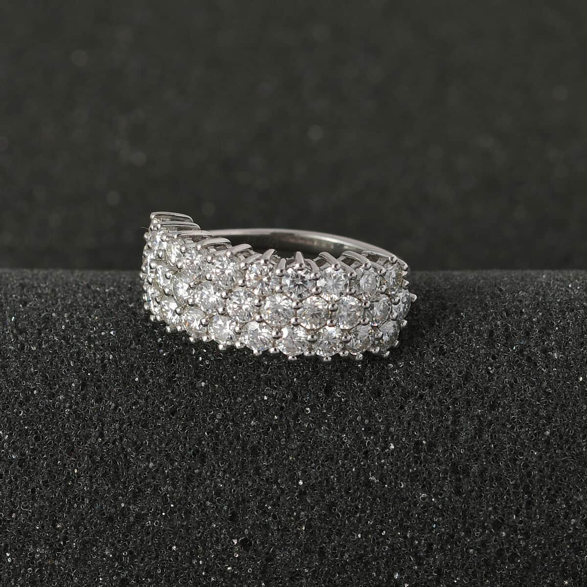 Moissanite Three Row Band Ring in Platinum Over Sterling Silver (Size 6.0) 3.25 ctw image number 2