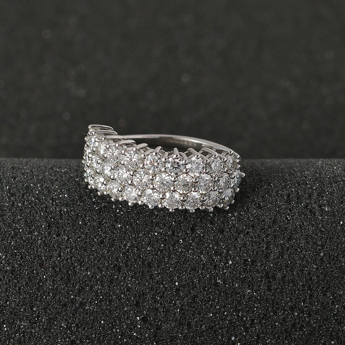 Moissanite Three Row Band Ring in Platinum Over Sterling Silver (Size 7.0) 3.25 ctw image number 2