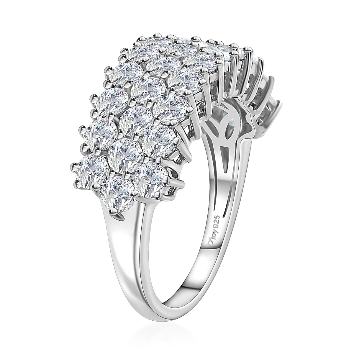 Moissanite Three Row Band Ring in Platinum Over Sterling Silver (Size 7.0) 3.25 ctw image number 4