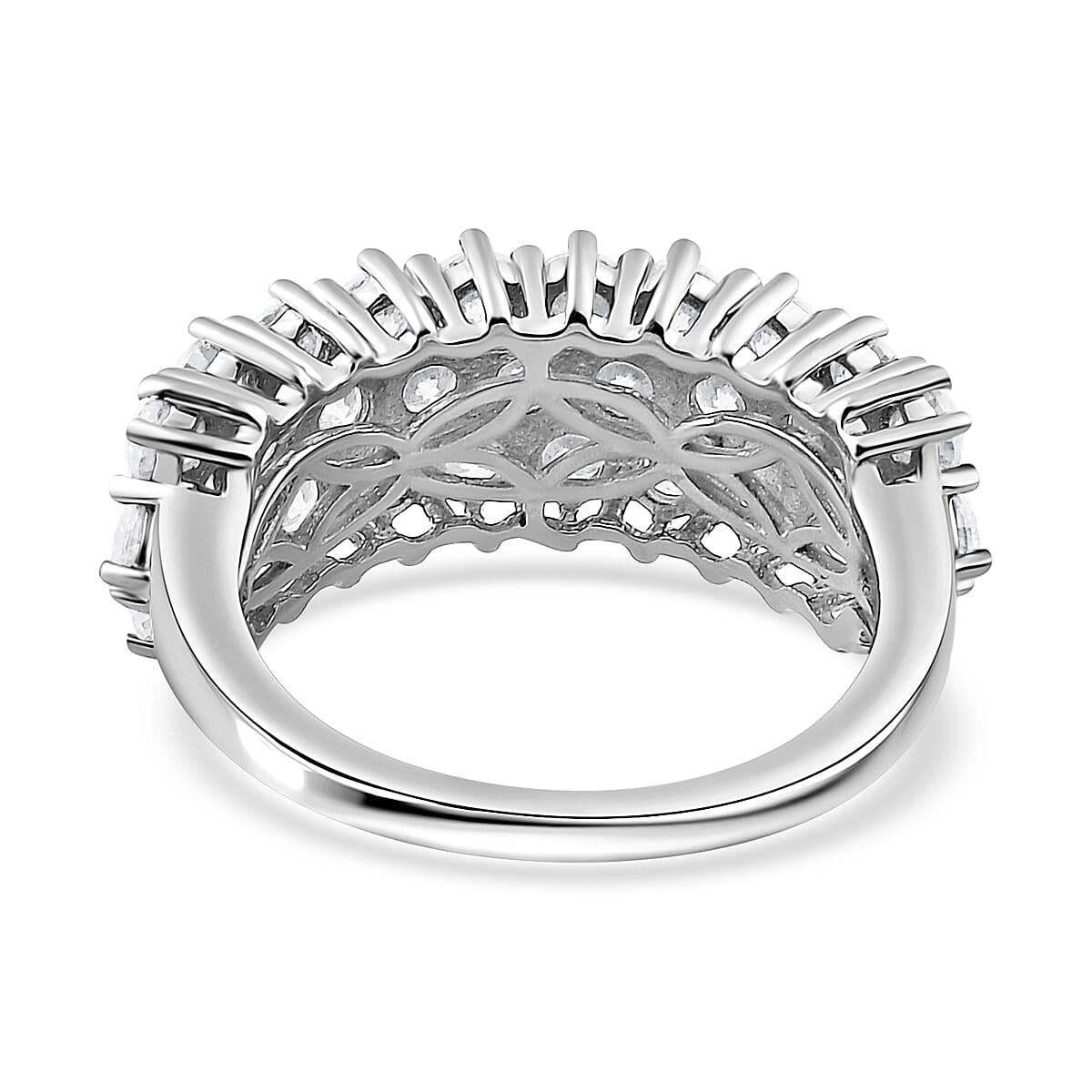 Moissanite Three Row Band Ring in Platinum Over Sterling Silver (Size 7.0) 3.25 ctw image number 5