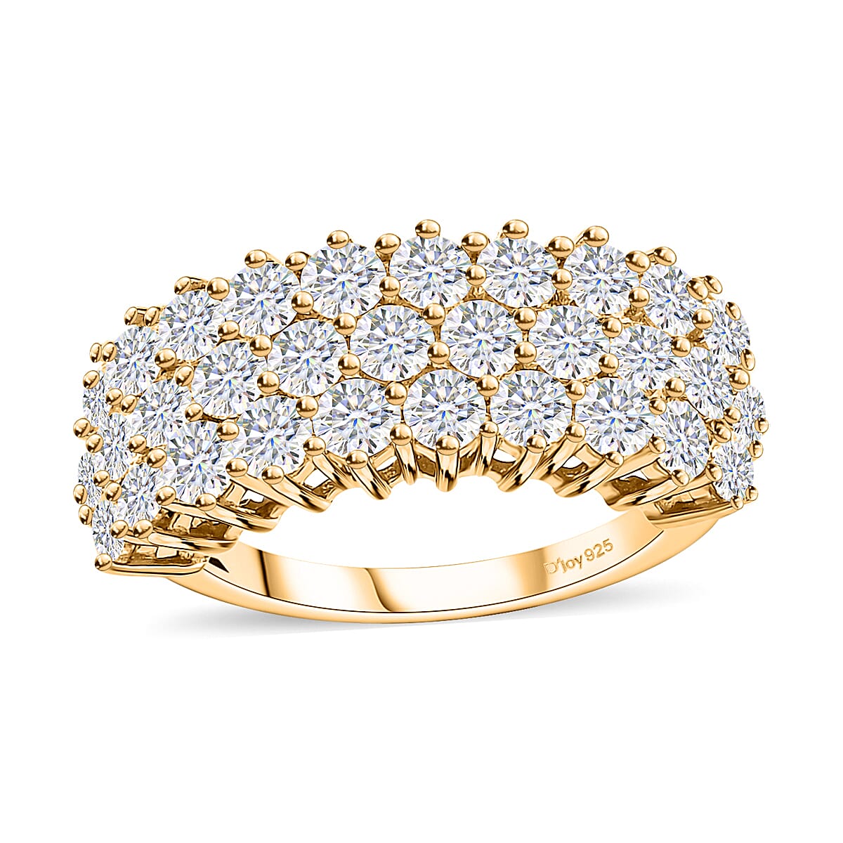 Moissanite Three Row Band Ring in Vermeil Yellow Gold Over Sterling Silver (Size 6.0) 3.25 ctw image number 0