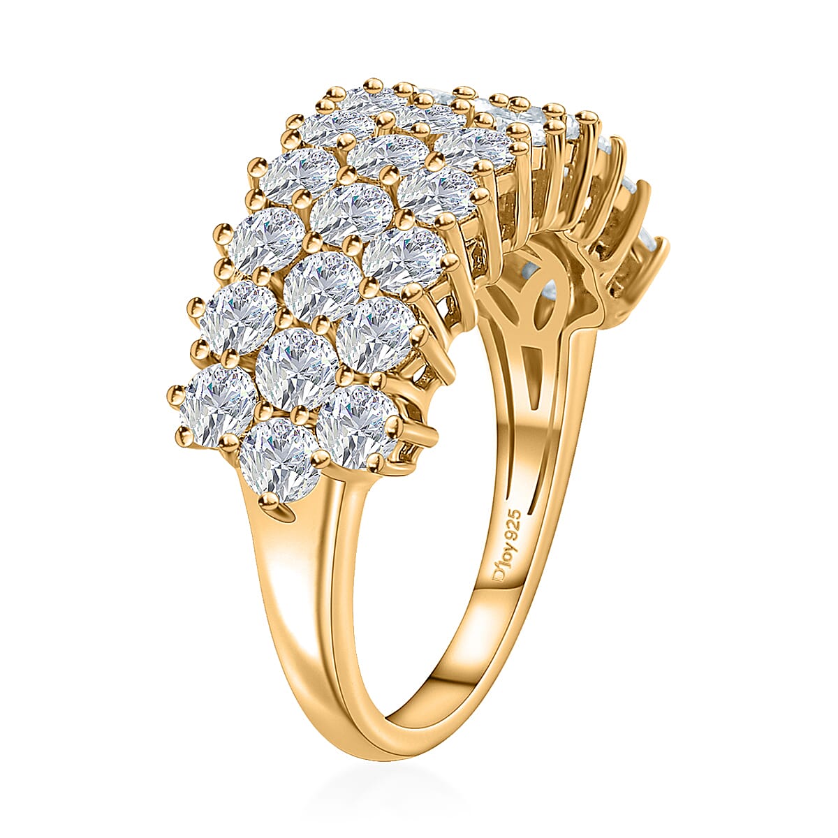 Moissanite Three Row Band Ring in Vermeil Yellow Gold Over Sterling Silver (Size 6.0) 3.25 ctw image number 4