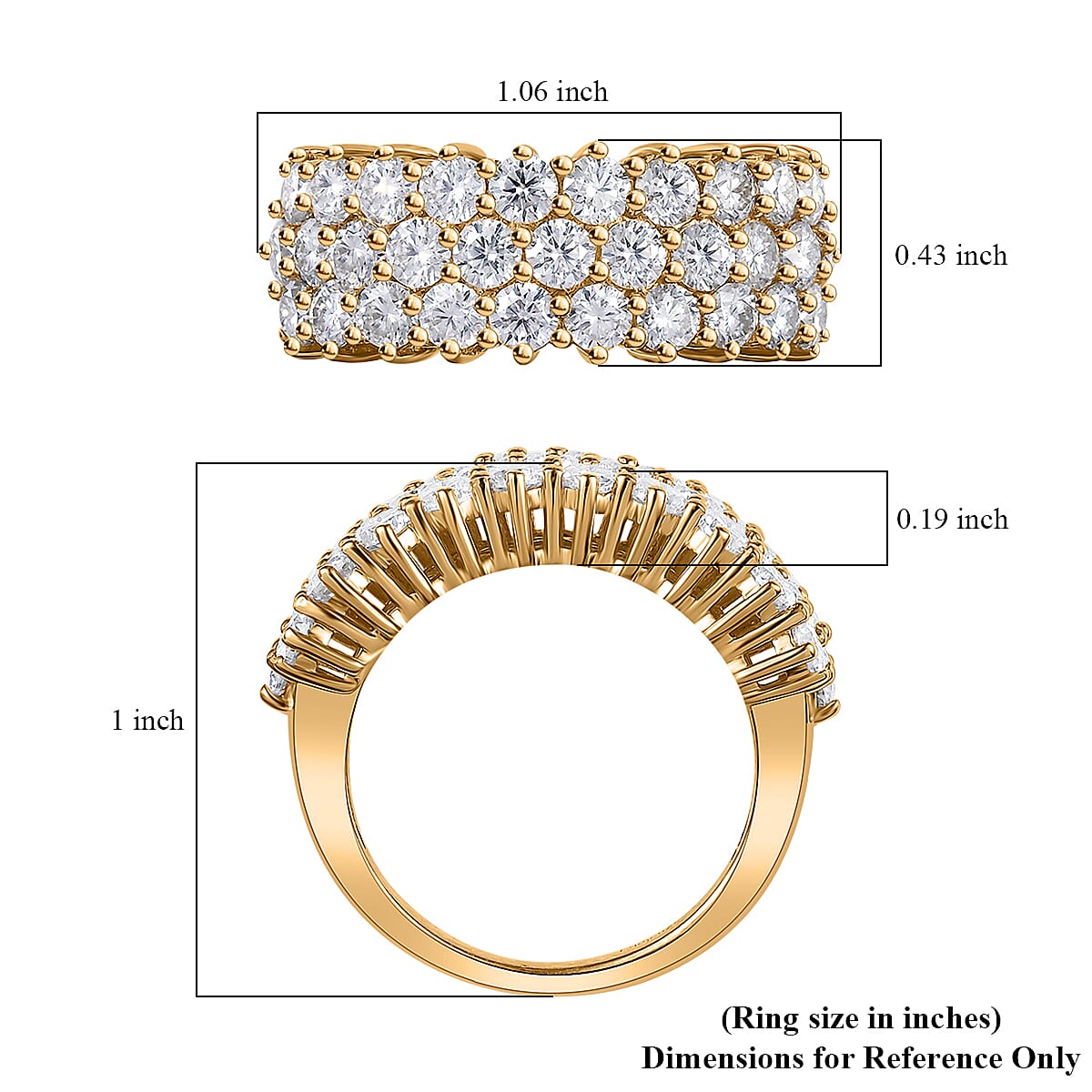 Moissanite Three Row Band Ring in Vermeil Yellow Gold Over Sterling Silver (Size 6.0) 3.25 ctw image number 6