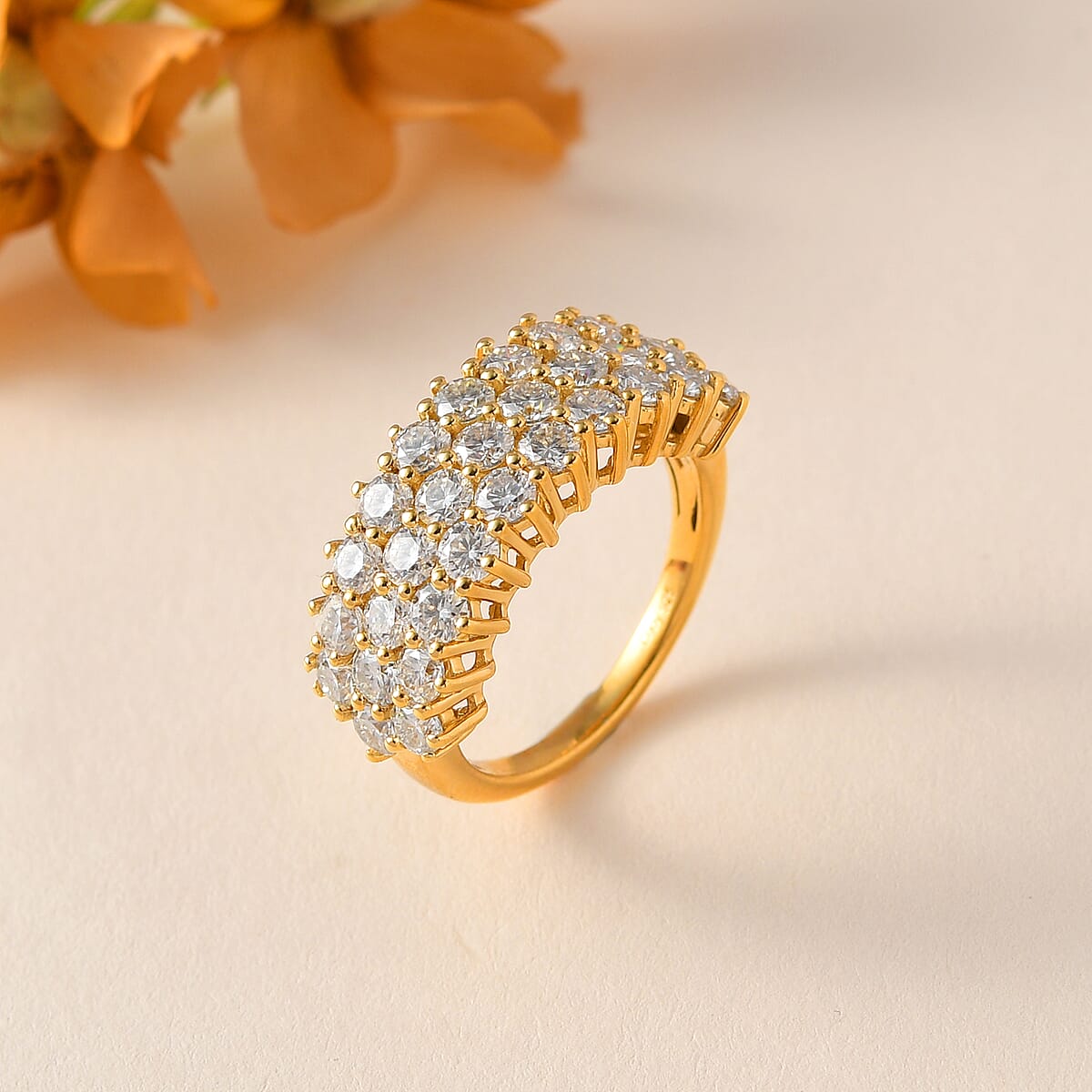 Moissanite Three Row Band Ring in Vermeil Yellow Gold Over Sterling Silver (Size 8.0) 3.25 ctw image number 1