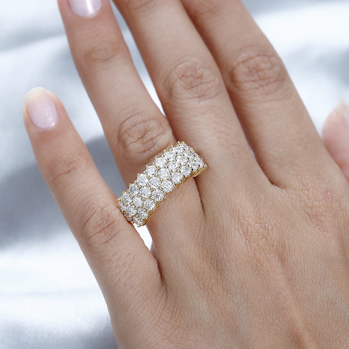 Moissanite Three Row Band Ring in Vermeil Yellow Gold Over Sterling Silver (Size 8.0) 3.25 ctw image number 3