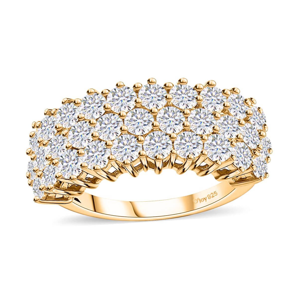 Moissanite Three Row Band Ring in Vermeil Yellow Gold Over Sterling Silver (Size 9.0) 3.25 ctw image number 0