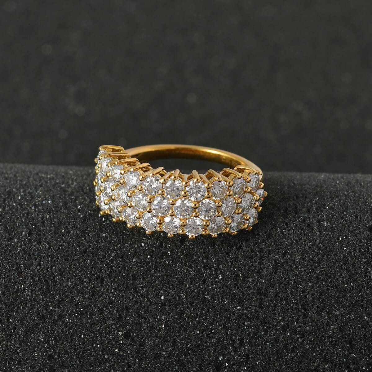Moissanite Three Row Band Ring in Vermeil Yellow Gold Over Sterling Silver (Size 9.0) 3.25 ctw image number 2