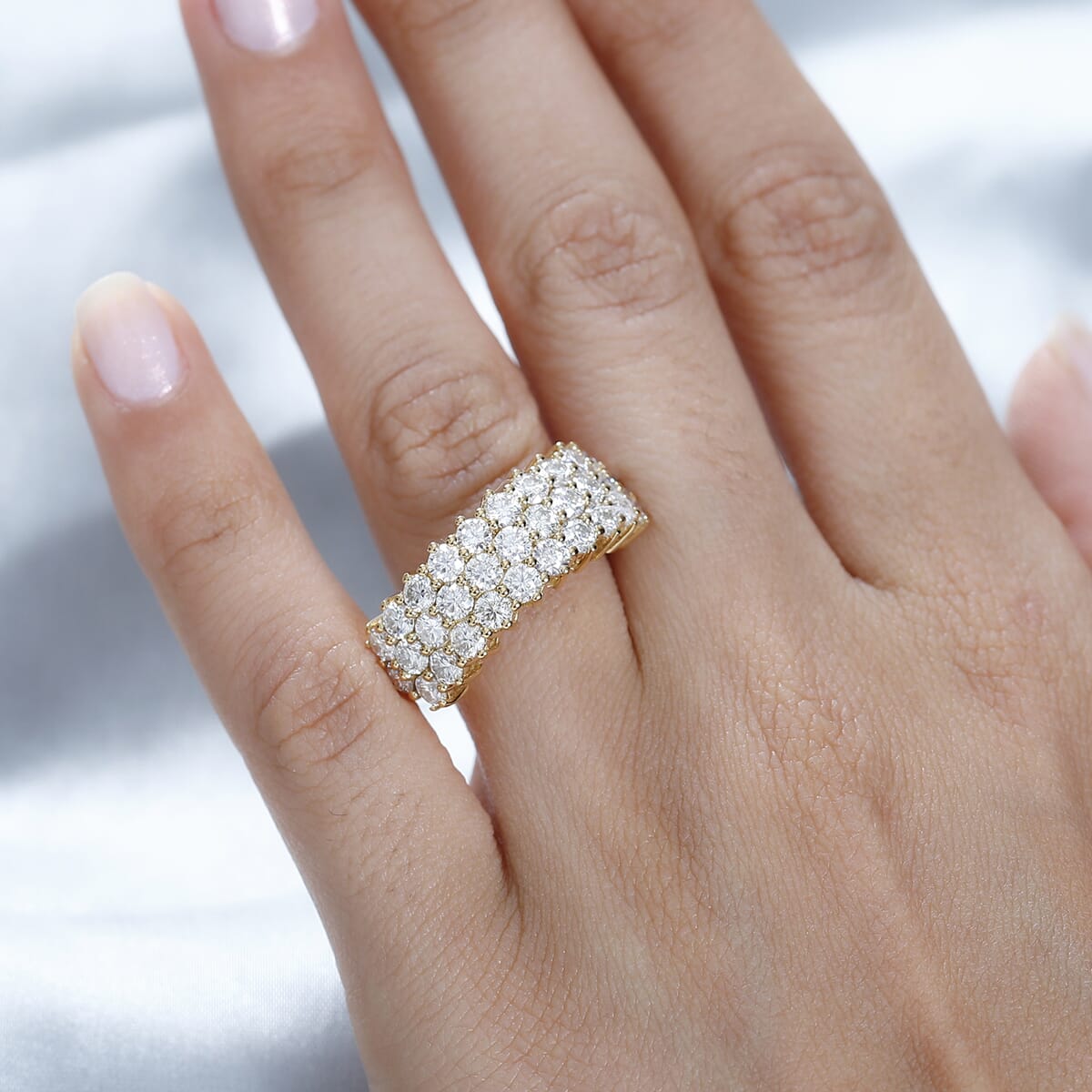 Moissanite Three Row Band Ring in Vermeil Yellow Gold Over Sterling Silver (Size 9.0) 3.25 ctw image number 3