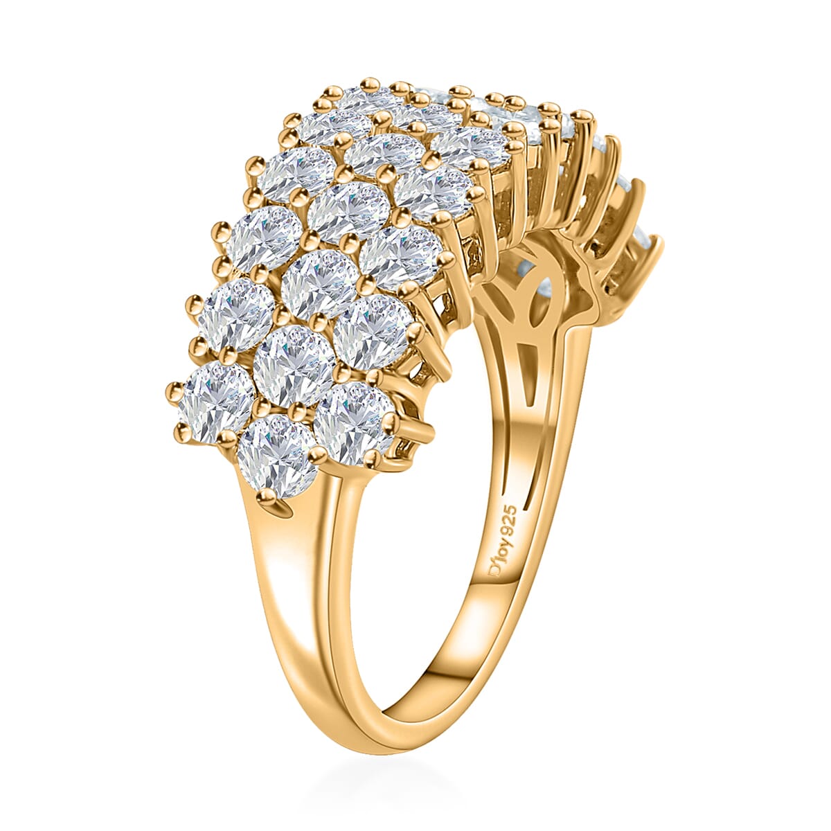Moissanite Three Row Band Ring in Vermeil Yellow Gold Over Sterling Silver (Size 9.0) 3.25 ctw image number 4