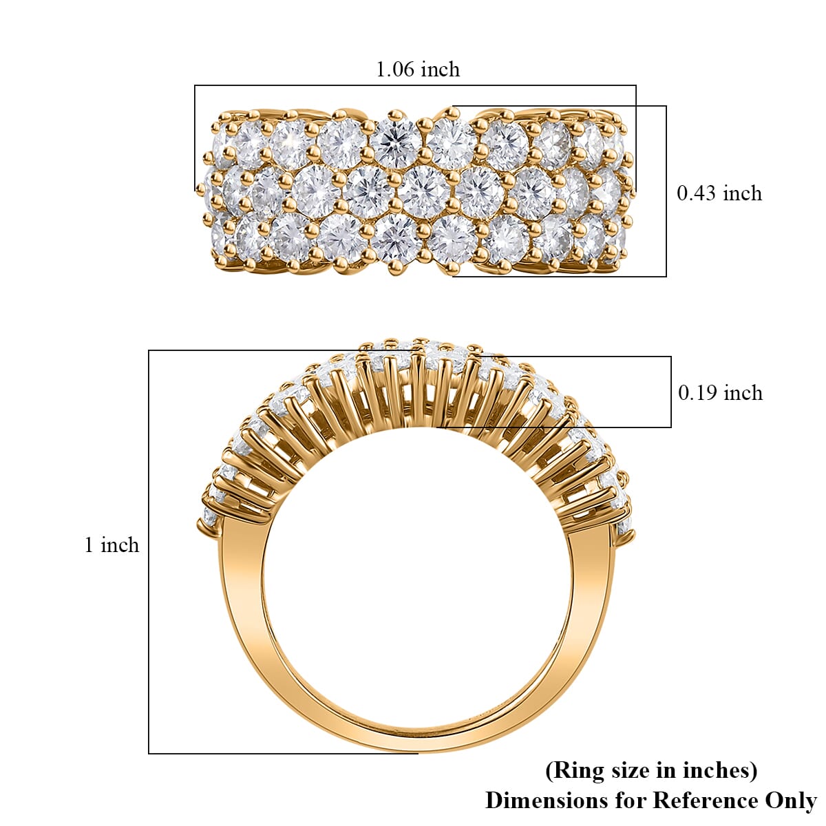 Moissanite Three Row Band Ring in Vermeil Yellow Gold Over Sterling Silver (Size 9.0) 3.25 ctw image number 6