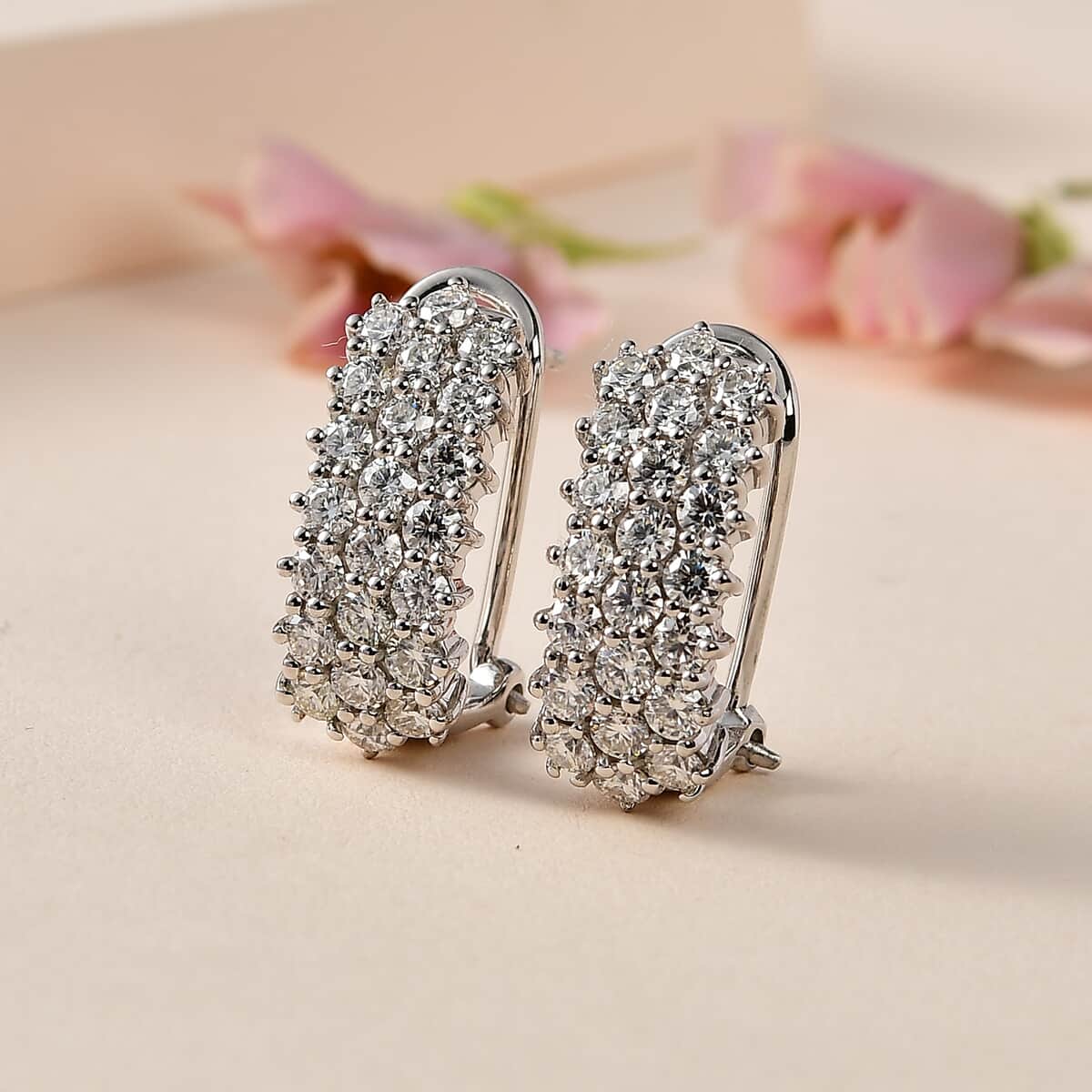 Moissanite Omega Clip Earrings in Platinum Over Sterling Silver 2.75 ctw image number 1