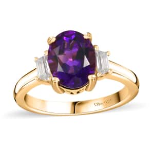 AAA Moroccan Amethyst and Moissanite 3 Stone Ring in Vermeil Yellow Gold Over Sterling Silver (Size 10.0) 2.00 ctw