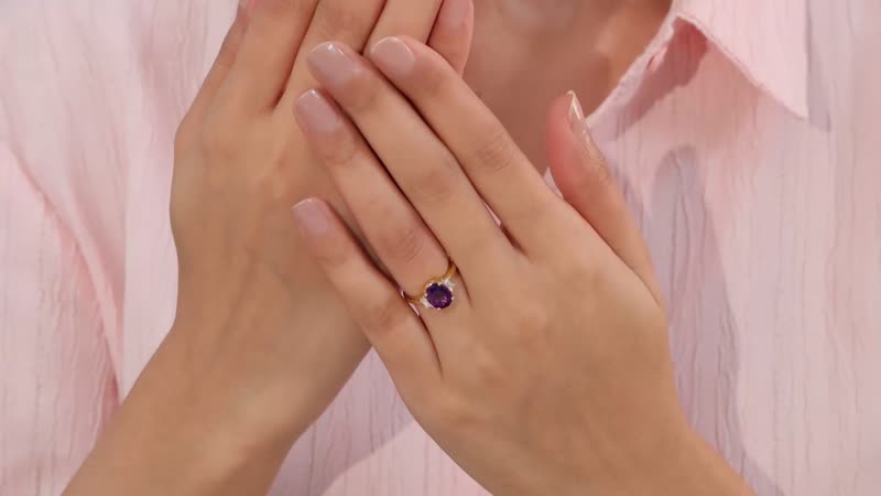 AAA Moroccan Amethyst and Moissanite 3 Stone Ring in Vermeil Yellow Gold Over Sterling Silver (Size 10.0) 2.00 ctw