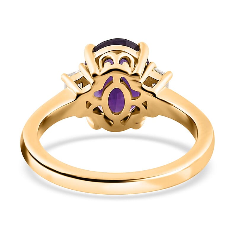 AAA Moroccan Amethyst and Moissanite 3 Stone Ring in Vermeil Yellow Gold Over Sterling Silver (Size 10.0) 2.00 ctw