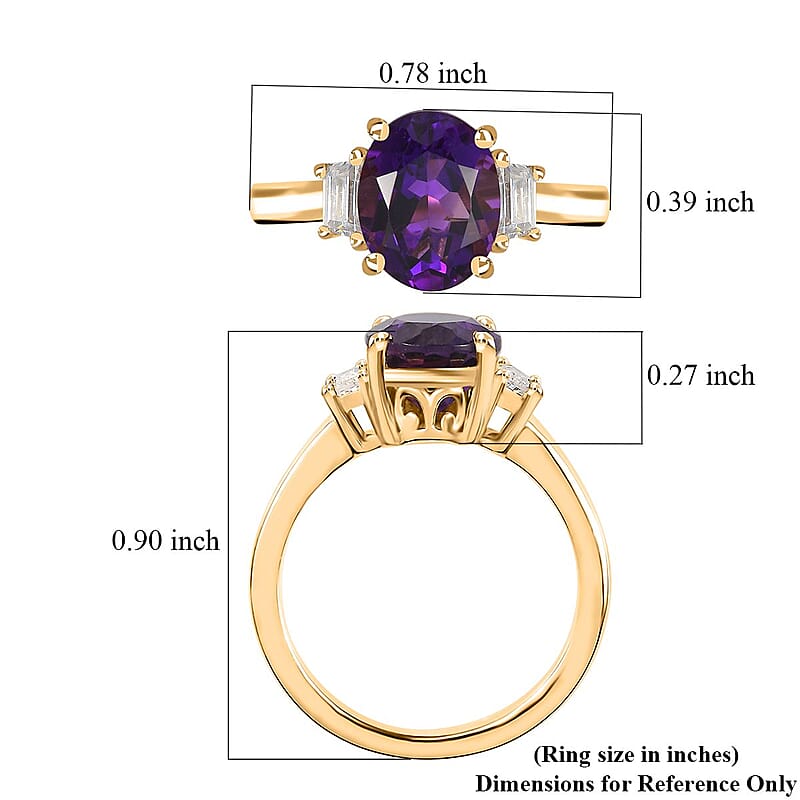 AAA Moroccan Amethyst and Moissanite 3 Stone Ring in Vermeil Yellow Gold Over Sterling Silver (Size 10.0) 2.00 ctw