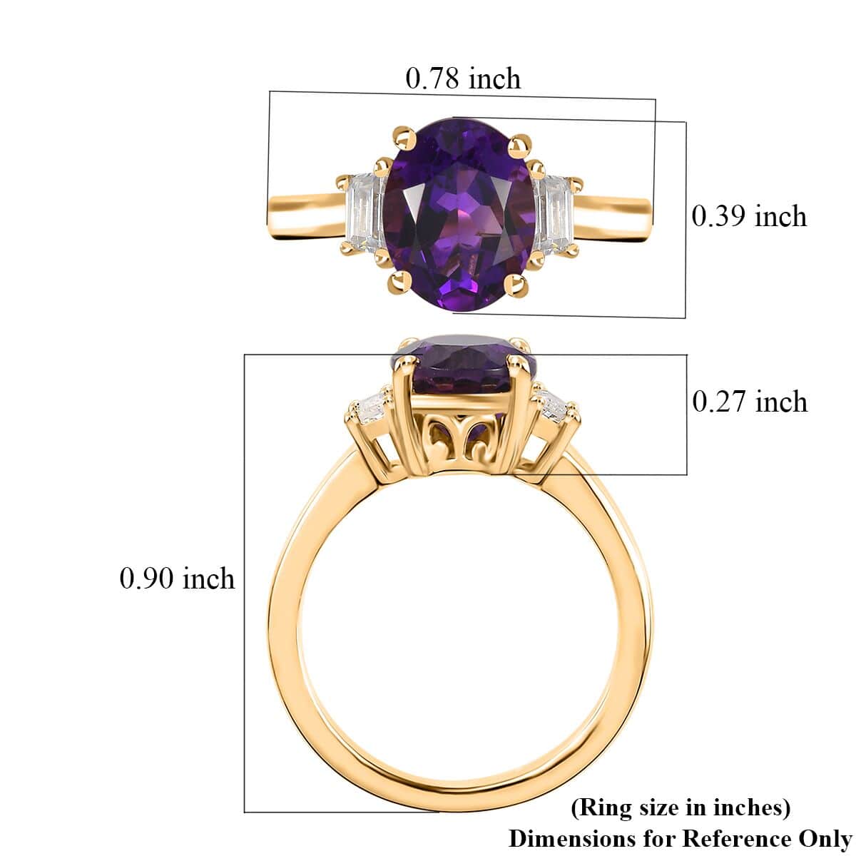 AAA Moroccan Amethyst and Moissanite 3 Stone Ring in Vermeil Yellow Gold Over Sterling Silver (Size 10.0) 2.00 ctw image number 5
