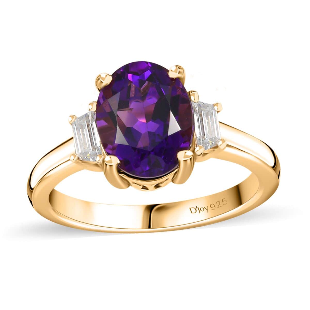 AAA Moroccan Amethyst and Moissanite 3 Stone Ring in Vermeil Yellow Gold Over Sterling Silver (Size 7.0) 2.00 ctw image number 0