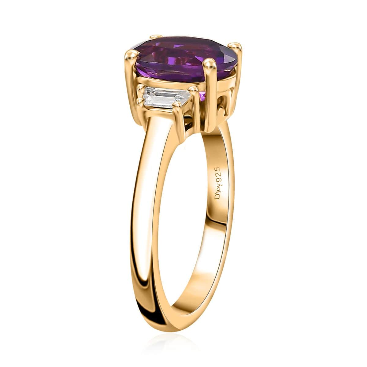 AAA Moroccan Amethyst and Moissanite 3 Stone Ring in Vermeil Yellow Gold Over Sterling Silver (Size 7.0) 2.00 ctw image number 3