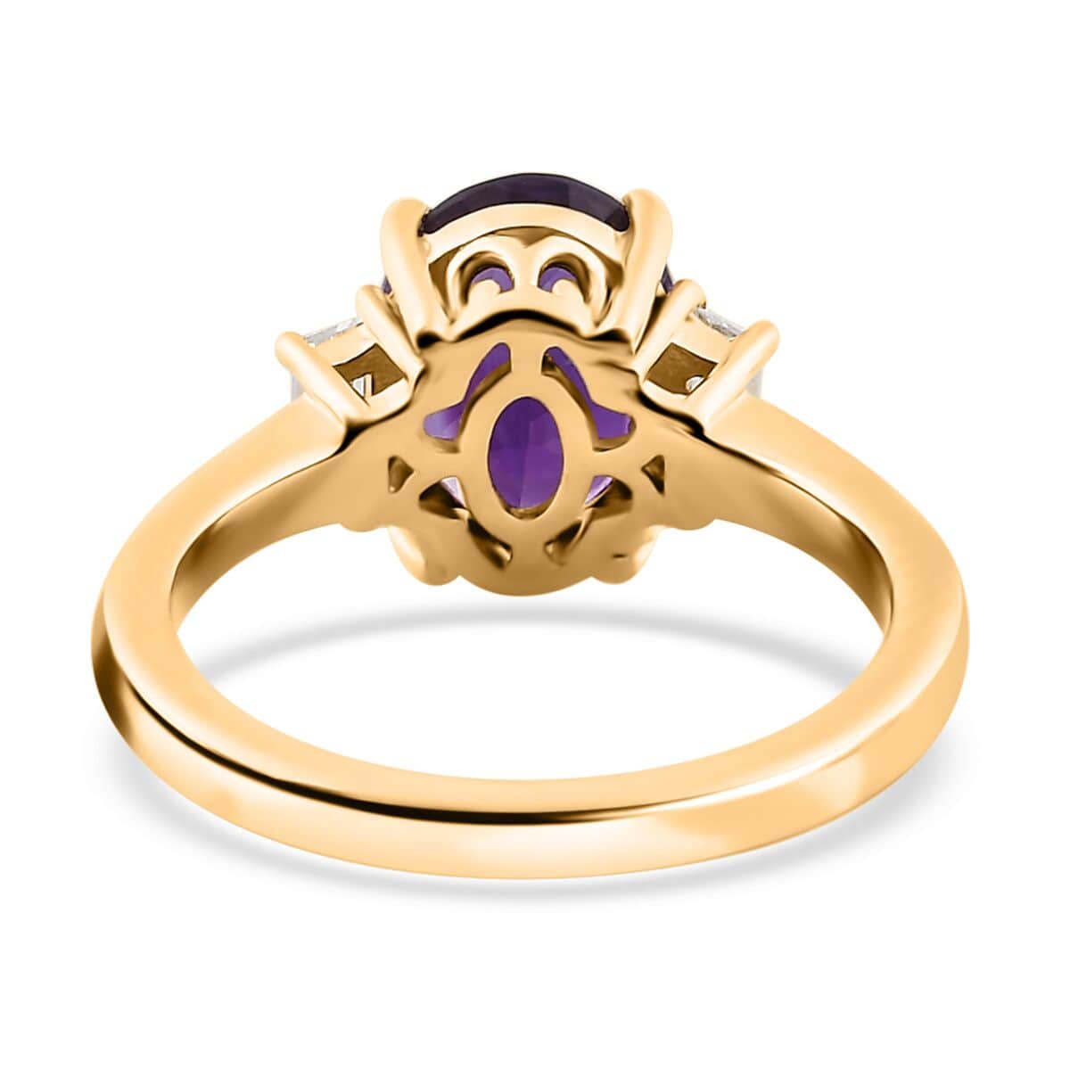 AAA Moroccan Amethyst and Moissanite 3 Stone Ring in Vermeil Yellow Gold Over Sterling Silver (Size 7.0) 2.00 ctw image number 4