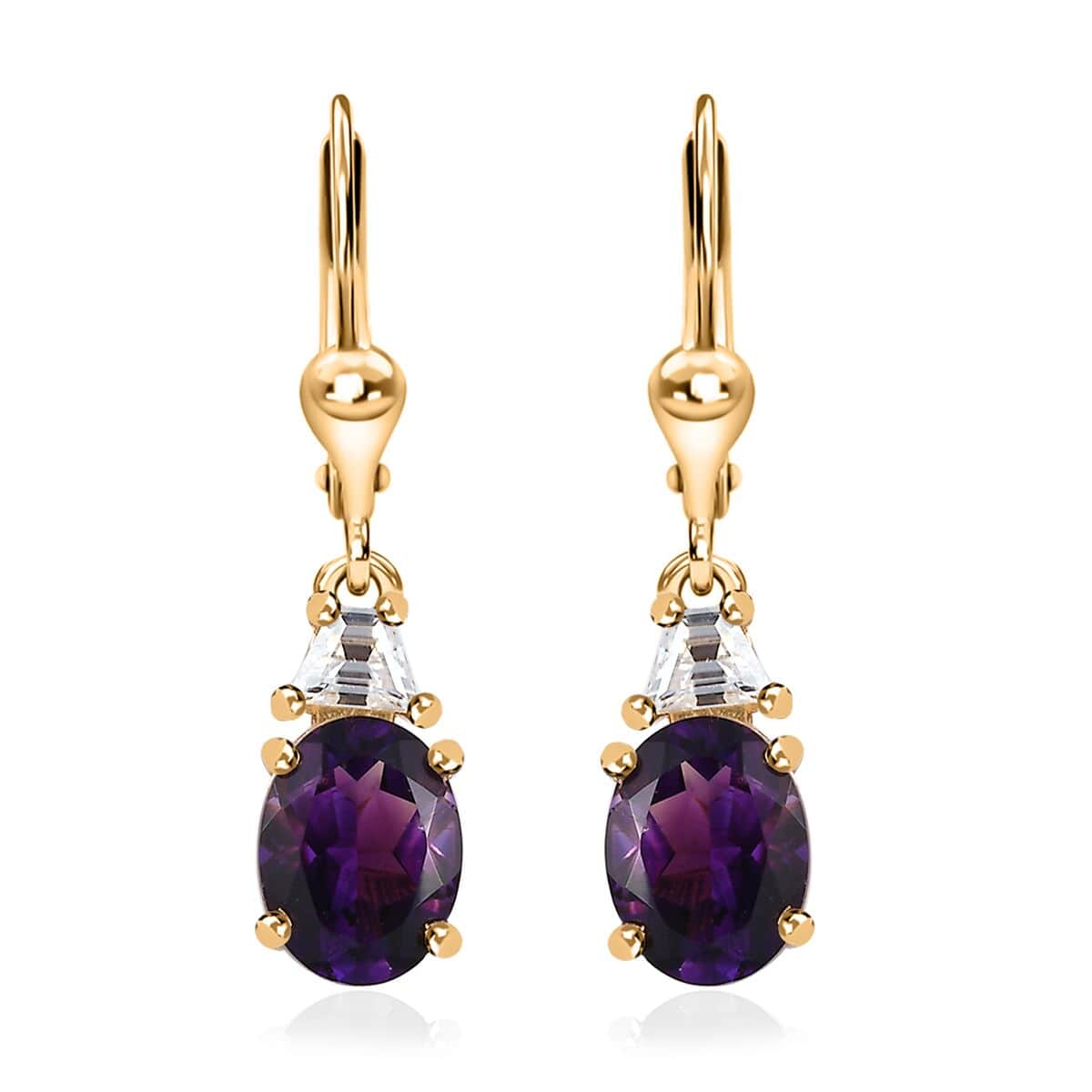 AAA Moroccan Amethyst and Moissanite Earrings in Vermeil Yellow Gold Over Sterling Silver 2.75 ctw image number 0