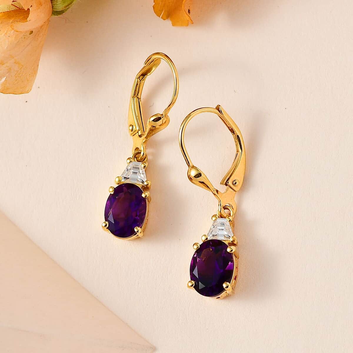 AAA Moroccan Amethyst and Moissanite Earrings in Vermeil Yellow Gold Over Sterling Silver 2.75 ctw image number 1