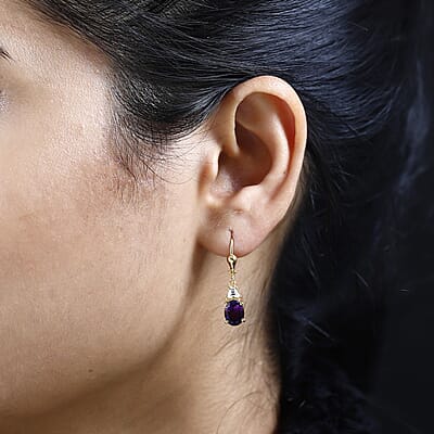 AAA Moroccan Amethyst and Moissanite Earrings in Vermeil Yellow Gold Over Sterling Silver 2.75 ctw
