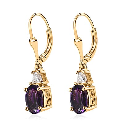 AAA Moroccan Amethyst and Moissanite Earrings in Vermeil Yellow Gold Over Sterling Silver 2.75 ctw