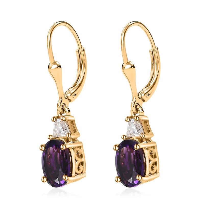 AAA Moroccan Amethyst and Moissanite Earrings in Vermeil Yellow Gold Over Sterling Silver 2.75 ctw