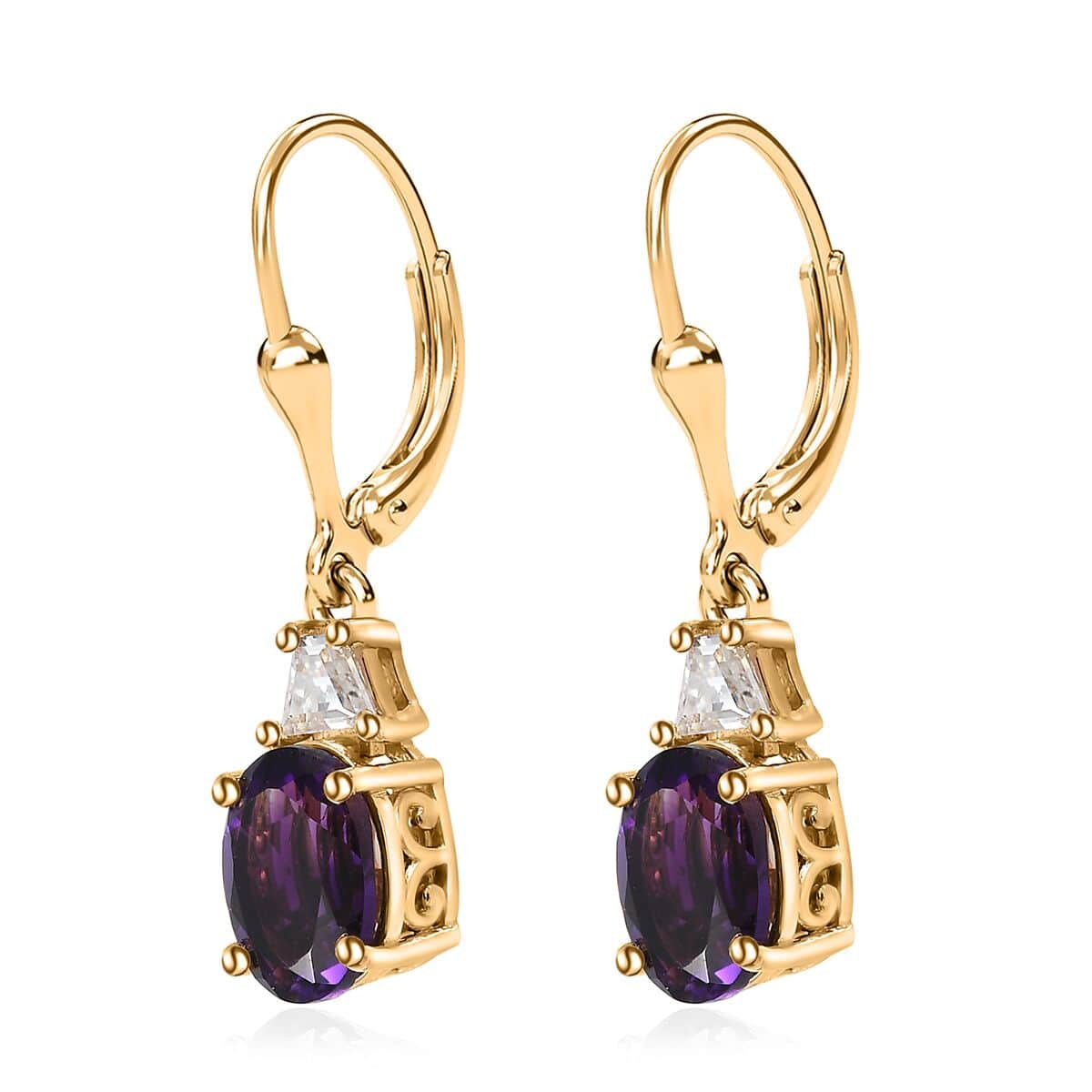AAA Moroccan Amethyst and Moissanite Earrings in Vermeil Yellow Gold Over Sterling Silver 2.75 ctw image number 3