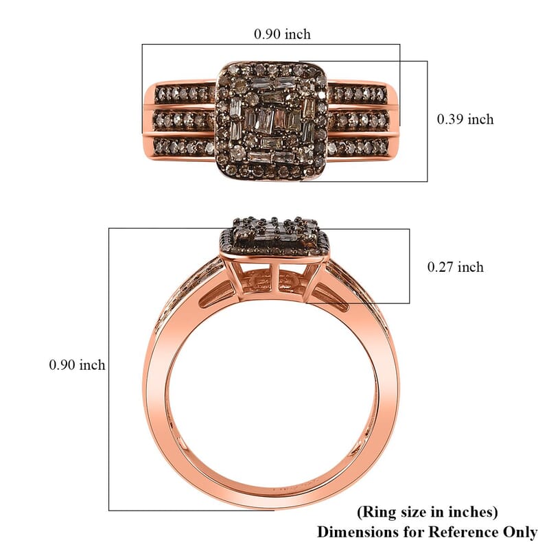 Natural Champagne Diamond Ring in Vermeil Rose Gold Over Sterling Silver (Size 10.0) 0.50 ctw