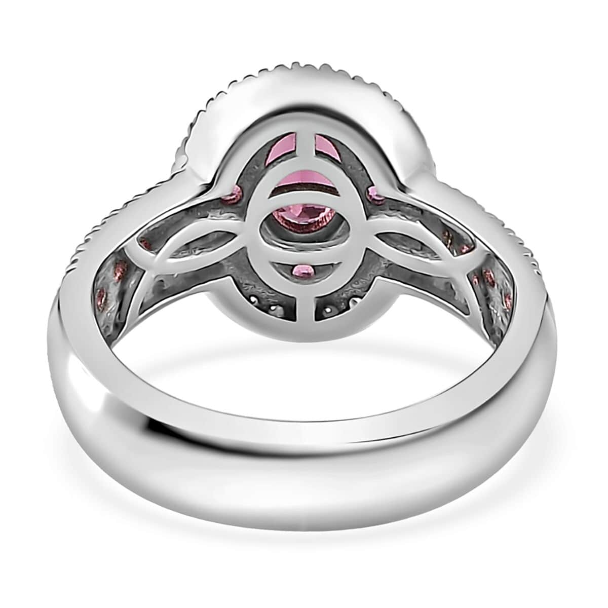 Ouro Fino Rubellite and Moissanite Double Halo Ring in Platinum Over Sterling Silver (Size 10.0) 1.35 ctw image number 4