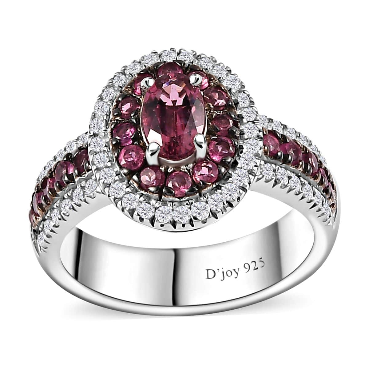 Ouro Fino Rubellite and Moissanite Double Halo Ring in Platinum Over Sterling Silver (Size 6.0) 1.35 ctw image number 0