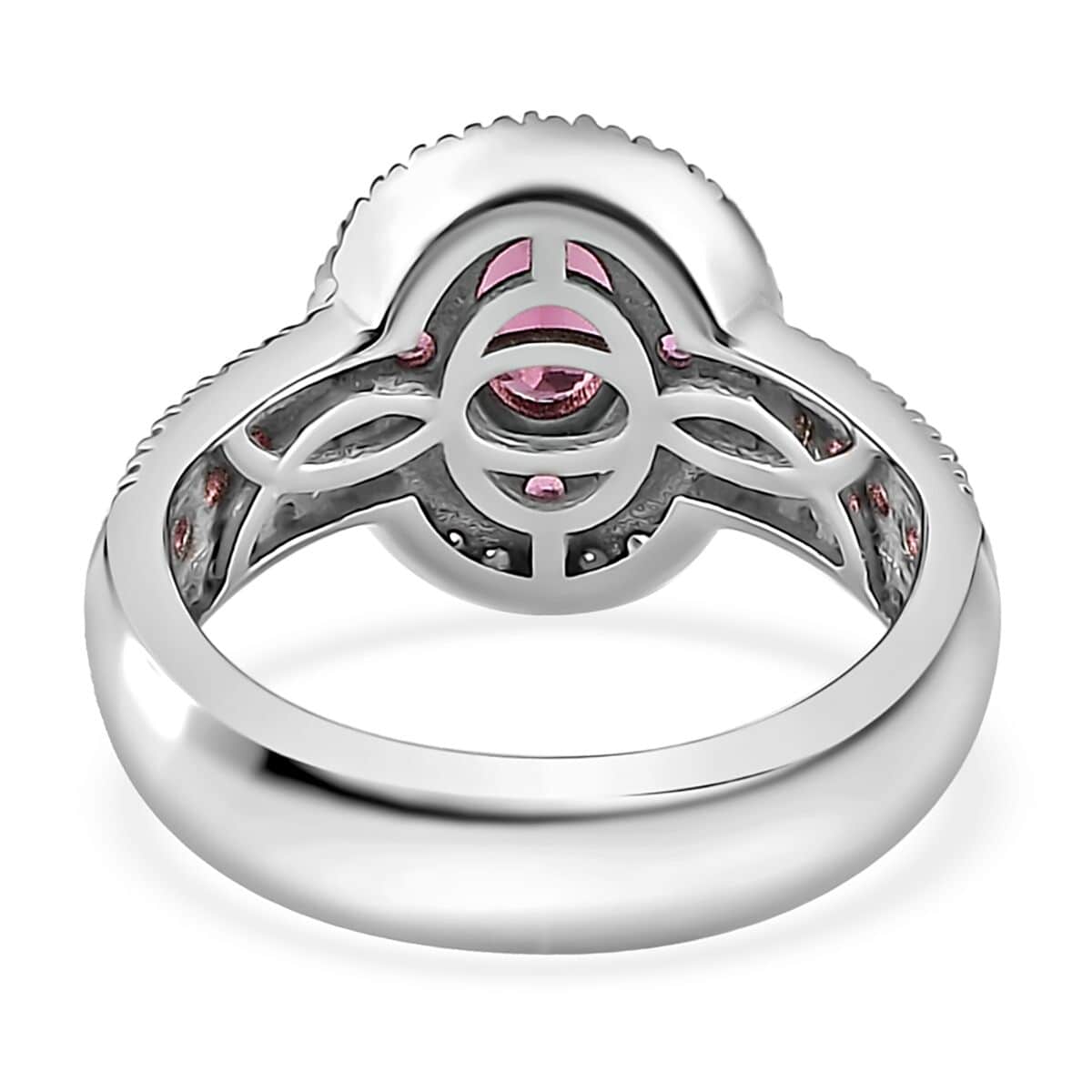 Ouro Fino Rubellite and Moissanite Double Halo Ring in Platinum Over Sterling Silver (Size 6.0) 1.35 ctw image number 4