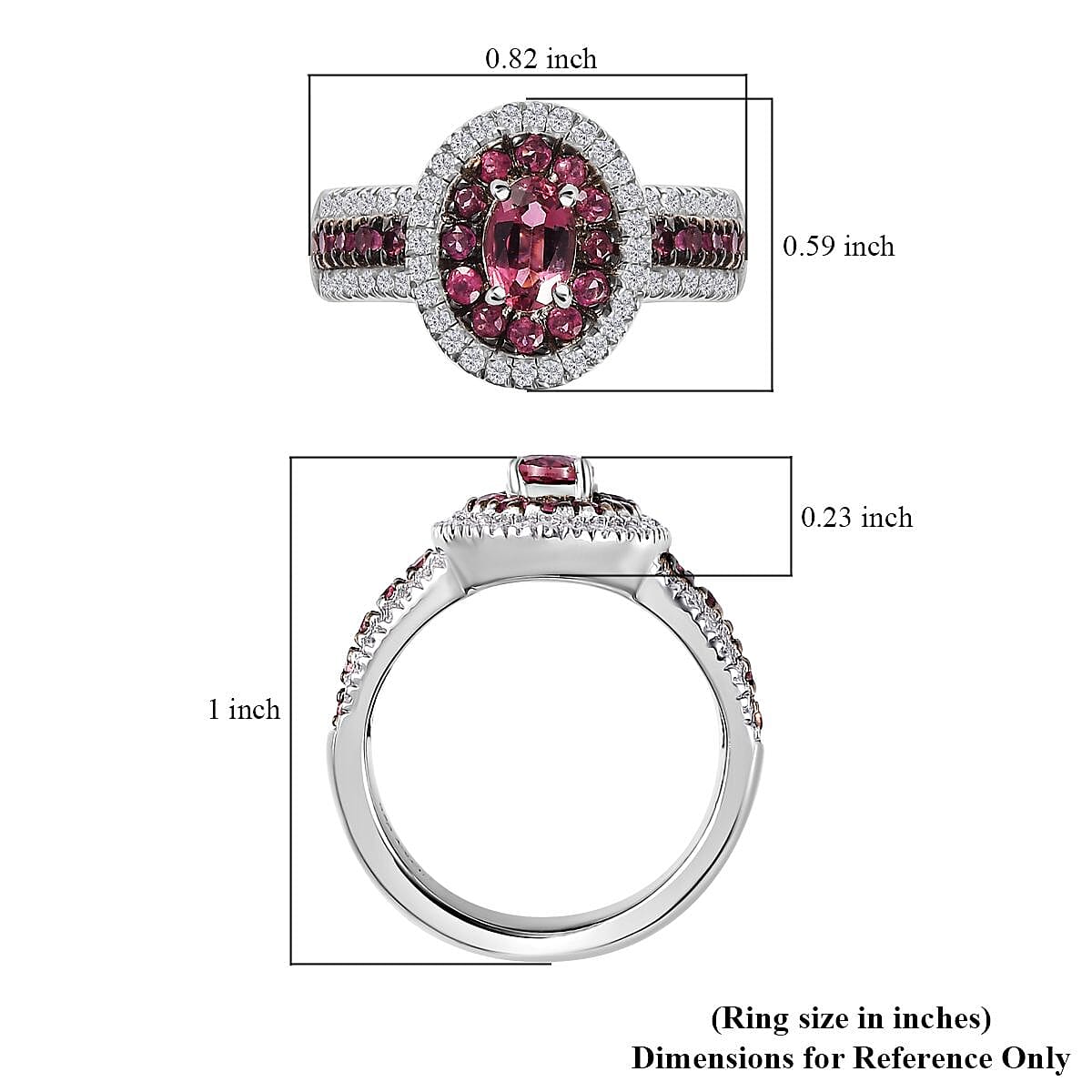 Ouro Fino Rubellite and Moissanite Double Halo Ring in Platinum Over Sterling Silver (Size 7.0) 1.35 ctw