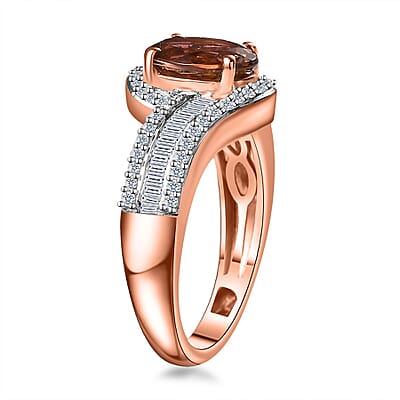 Luxoro 10K Rose Gold Premium Blush Tourmaline and G-H I2 Diamond Bypass Ring (Size 11.0) 1.60 ctw