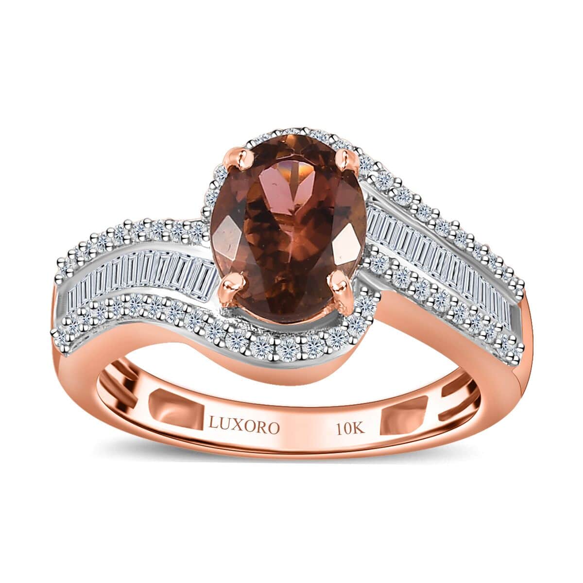 Luxoro 10K Rose Gold Premium Blush Tourmaline and G-H I2 Diamond Bypass Ring (Size 6.0) 1.60 ctw image number 0