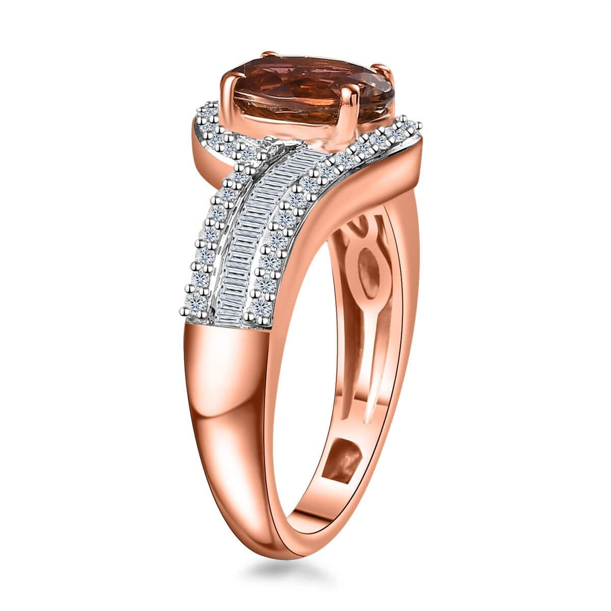 Luxoro 10K Rose Gold Premium Blush Tourmaline and G-H I2 Diamond Bypass Ring (Size 6.0) 1.60 ctw image number 3
