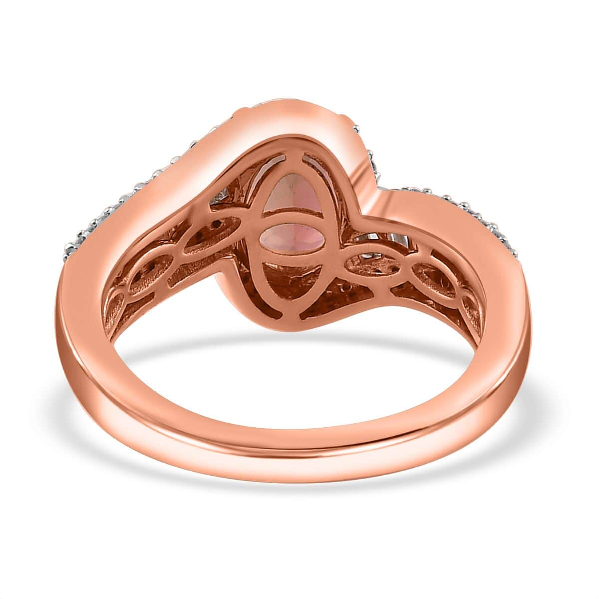 Luxoro 10K Rose Gold Premium Blush Tourmaline and G-H I2 Diamond Bypass Ring (Size 6.0) 1.60 ctw image number 4