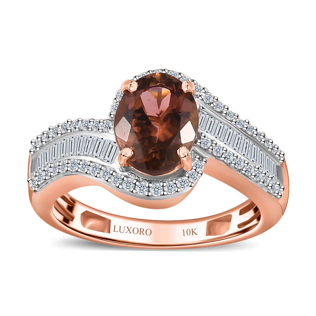 Luxoro 10K Rose Gold Premium Blush Tourmaline and G-H I2 Diamond Bypass Ring (Size 8.0) 1.60 ctw image number 0