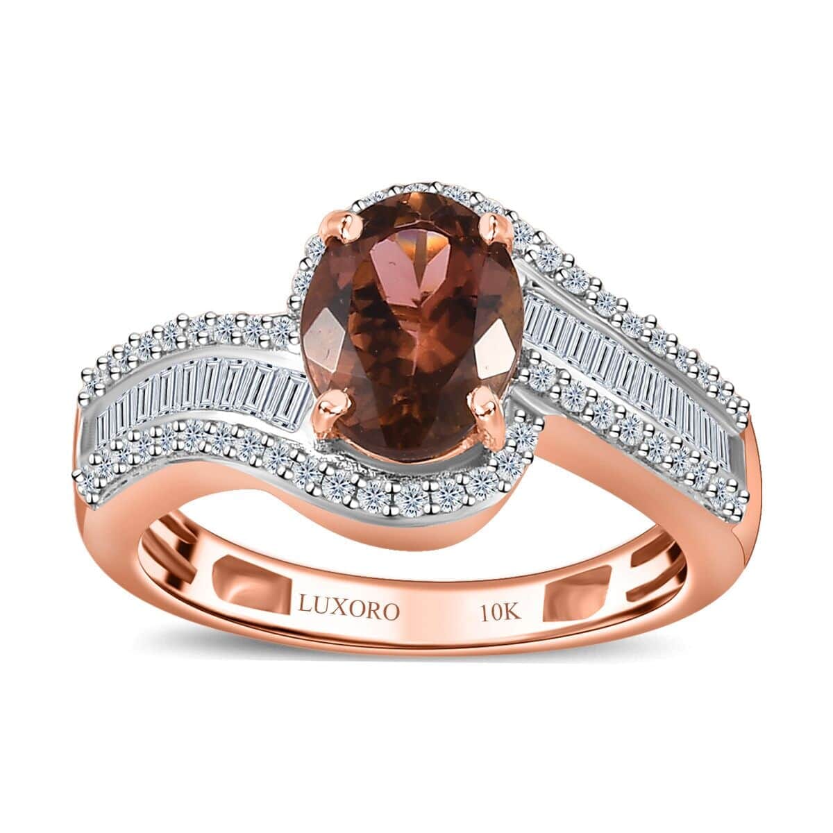 Luxoro 10K Rose Gold Premium Blush Tourmaline and G-H I2 Diamond Bypass Ring (Size 8.5) 1.60 ctw image number 0
