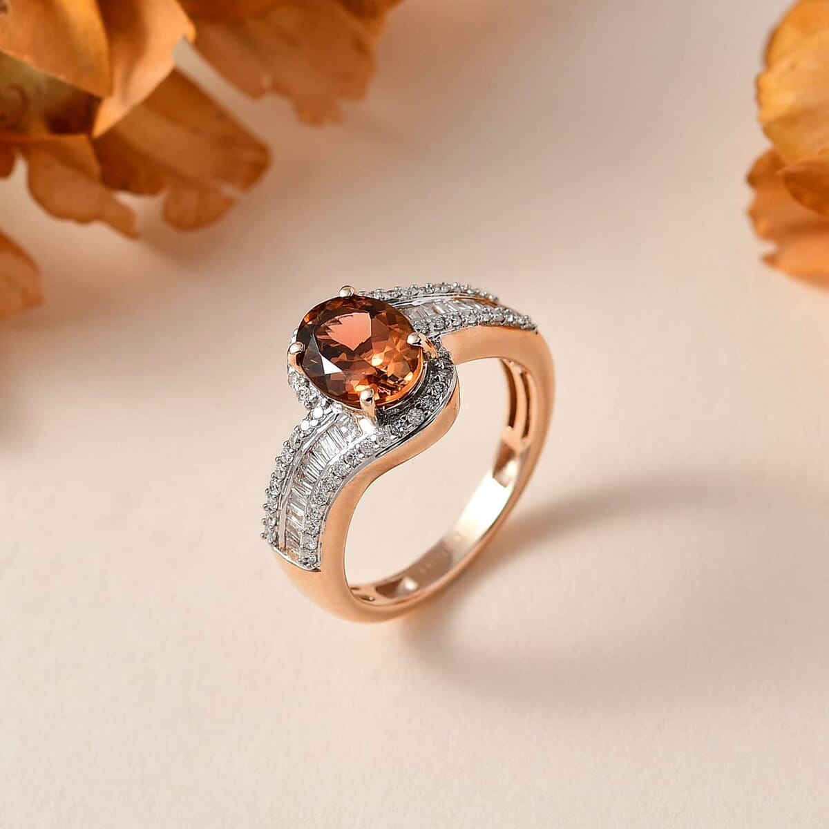 Luxoro 10K Rose Gold Premium Blush Tourmaline and G-H I2 Diamond Bypass Ring (Size 9.5) 1.60 ctw image number 1