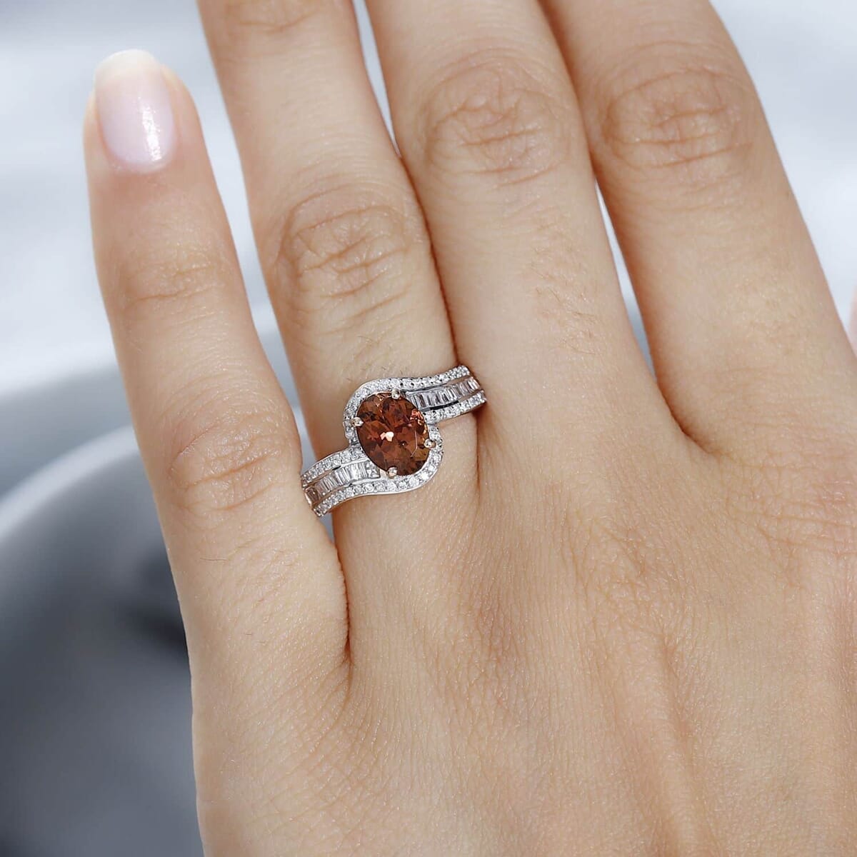 Luxoro 10K Rose Gold Premium Blush Tourmaline and G-H I2 Diamond Bypass Ring (Size 9.5) 1.60 ctw image number 2