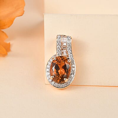 Luxoro 10K Rose Gold Premium Blush Tourmaline and G-H I2 Diamond Pendant without Chain 1.35 ctw