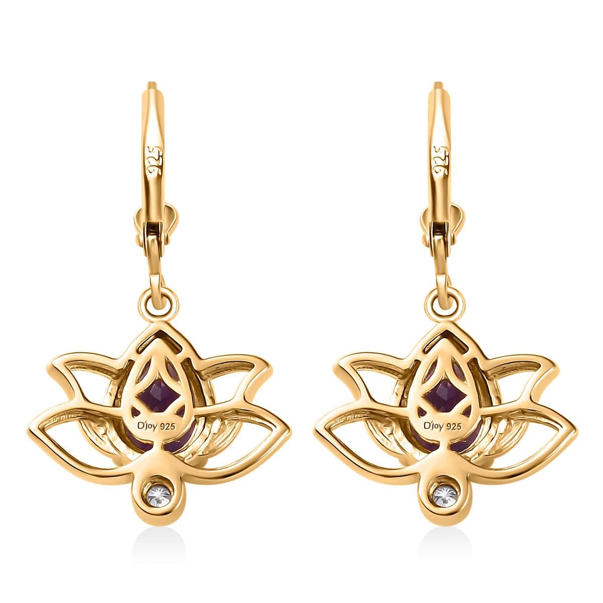 Moroccan Amethyst and Moissanite Lever Back Lotus Earrings in Vermeil Yellow Gold Over Sterling Silver 2.50 ctw image number 4